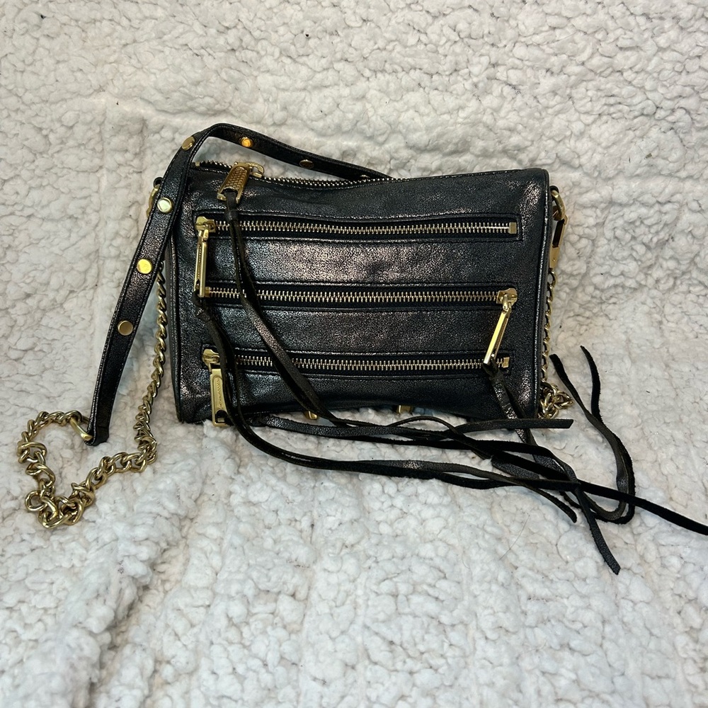 Rebecca Minkoff Gunmetal Gray Leather Crossbody with Zipper Details